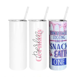 Listo para enviar: Envío gratis desde almacén en EE. UU. Vaso de 20 oz para sublimación, recto, delgado, con pajita. - Product Image 2
