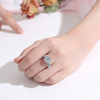 Bague de Fiançailles et de Mariage BoHan Tendance pour Femme, en Argent Plaqué Rhodium, Moissanite Princesse 2 Carats, Sertissage Pavé 999