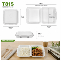 Boîte à lunch jetable en mousse à compartiment unique T81S de 8 pouces, boîte d'emballage pour hamburger, boîte à hamburger biodégradable pour la restauration rapide