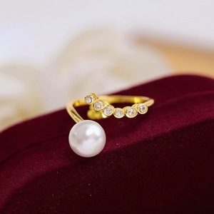 S925 Silver <b>Ring</b> Stand DIY <b>Pearl</b> Accessories Fashion <b>Ring</b> with 8-10mm Round Beads Jewelry Stand-10479 - Product Image 2
