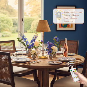 प्राकृतिक बांस के सहरहित नेतृत्व वाले फार्महाउस टेबल लैंप 5000 माह रिचार्जेबल बैटरी ई 14 बल्ब का कवर रिमोट होम - Product Image 4