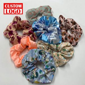 Wholesale Factory Custom Printed Satin Scrunchy With Logo Bulk Elastic <b>Hair</b> <b>Band</b> Ties for <b>Girls</b> Kids Silk Custom <b>Hair</b> Scrunchies - Product Image 1