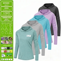 Chemise de pêche à capuche pour femme UPF 50, séchage rapide, respirante, pull à manches longues en polyester, protection solaire, logo personnalisé