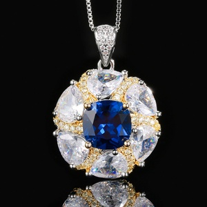 Fashion Eco-friendly Copper 10-8MM Blue Cubic Zirconia Temperament Pendant Necklace and <b>Earring</b> Set for Women - Product Image 4