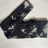 Damen Yoga-Hose mit hohem elastischem Bund, Batik-Print, knöchellang, aus Spandex/Nylon, gerippte Kanten, pfirsichfarben, Bauchkontrolle, Shapewear
