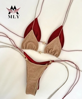 MLY Sexy Tweekleurige Terry Badstof Halter Bikini Set met Zeester Detail, Zijdelingse Strikjes, Tweedelig Zwempak voor Dames, Strandkleding