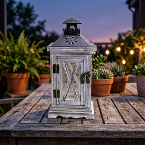 Lanterne rustique en bois, porte-bougie carré, luminaire décoratif pour la maison, l'extérieur et la table - Product Image 4