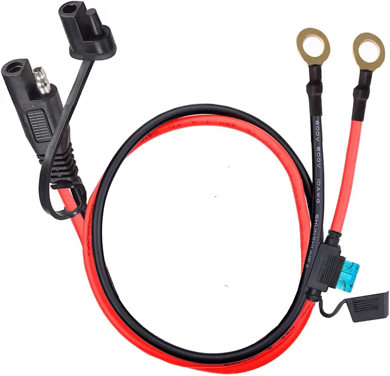 2 Pin SAE Quick Disconnect Battery Connector to Ring Terminal Wire Harness 10AWG 2FT Extension Cable for Motorcycle RVs Boat