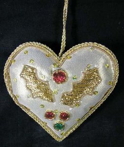 La plus belle broderie zari dorée faite à la main avec des perles sur la conception de la forme de la crème glacée Ornement de Noël décoratif suspendu - Product Image 6