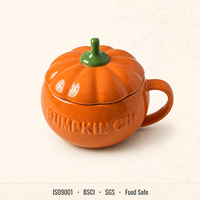Mug en céramique en forme de citrouille d'Halloween avec couvercle 500 ml, logo personnalisé, OEM, ODM, vente en gros, cadeau saisonnier, tasse à café