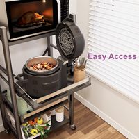 Support à pain de cuisine coulissant à 4 niveaux, support pour micro-ondes en métal robuste avec rangement, étagère de cuisine autoportante