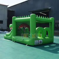 Parcours d'obstacles gonflable Crocodile Vert avec toboggan pour enfants, idéal pour événements et divertissements de carnaval