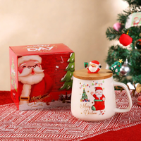 Mignon Couvercle de Tasse à Lait Réutilisable en Porcelaine, Motif Père Noël et Sapin de Noël, Style Américain Classique, Sûr pour les Aliments