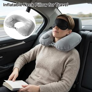 Oreiller de voyage gonflable pour le cou, oreiller de voyage portable, oreiller de voyage gonflable en forme de U, pour dormir - Product Image 4