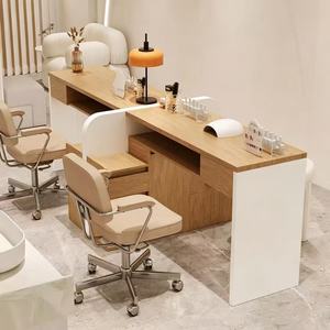 Modern Wooden Double Manicure <b>Table</b> Marble Top 2 Person <b>Nail</b> Desk Professional Beauty Salon Dual Workstation Furniture - Product Image 3