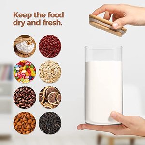 Canister gia vị <span class=keywords><strong>Jar</strong></span> lưu trữ Container có nắp đậy đến rõ ràng thủy tinh với kín khí tre mới với niêm phong Nắp Bộ 6 nhà bếp vuông - Product Image 5