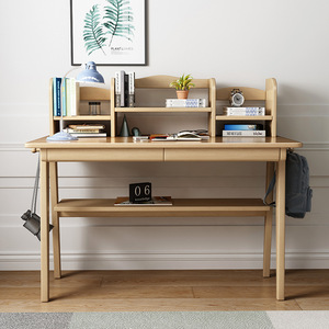 Modern Minimalist Solid Wood Kids Desk With Storage <b>Shelf</b> Study Table For Bedroom Or Study Room Natural Wood Color - Product Image 2