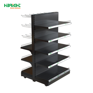 HiBRIGHT Heavy Duty Gondola Supermarket Shelving 5 Tier Perforated <b>Metal</b> Rack With Back Freestanding Retail Display - Product Image 1