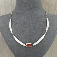 Accessoires de mode haut de gamme, collier ras du cou rectangulaire en argent 925 avec chaîne en bambou sportive pour femmes