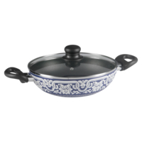 Penjualan paling laris set peralatan masak aluminium anti-lengket porselen biru putih kustom ramah lingkungan panci wajan Modern goreng pot sehat desain baru