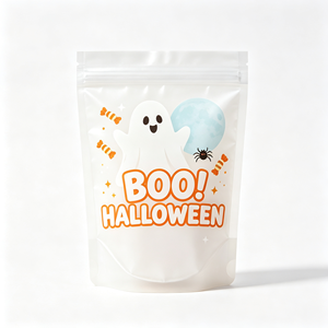 ถุงซิปล็อคพิมพ์ลายผีฮาโลวีน BOO แบบตั้งได้ วัสดุพลาสติกใสเกรดอาหารสำหรับบรรจุขนมและของว่าง - Product Image 3