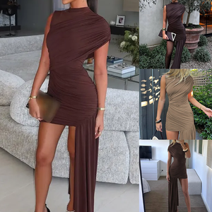 Abito Casual da Donna Senza Maniche Asimmetrico a Collo Tondo, Aderente, Sottile, alla Moda, Nuovo Arrivo Primavera, Eco-Friendly, per Feste - Vendita all'Ingrosso - Product Image 2