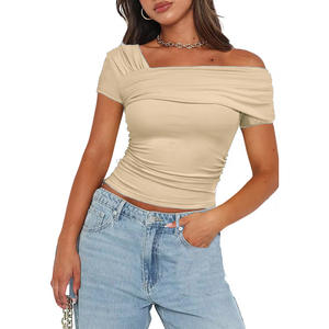 T-shirt da Donna Monocolore con Logo Personalizzato, Aderente, Manica Corta, Crop Top, Blusa - Product Image 4