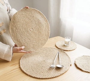 Manteles Individuales redondos de <span class=keywords><strong>yute</strong></span> trenzados para el hogar, manteles individuales informales para el día a día, 100% - Product Image 6