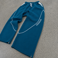 Ensemble deux pièces unisexe personnalisé en coton 100% : sweat à capuche court imprimé color block et pantalon de survêtement large brodé style gothique pour l'hiver