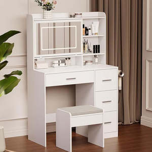 Hot Selling Factory Direct <b>Lighted</b> Mirror <b>Makeup</b> <b>Vanity</b> Set Panel Design Wholesale Minimalist Custom Dressing Table Furniture - Product Image 3