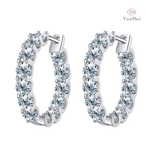 Damla küme buz dışarı Vvs lüks 925 ayar gümüş kadın d renk sınıf 3mm 2.6ct yuvarlak kesim moissanit Hoop küpe - Product Image 1