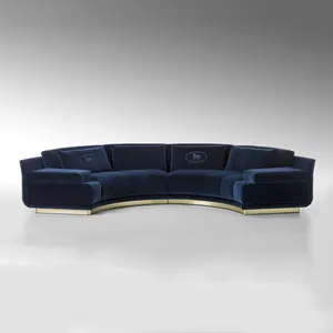 Sofa Setengah Lingkaran Gaya Nordik Eropa, Pelapis Kain Beludru Biru, Sofa Ruang Tamu, Canape Modern, Sofa Setengah Lingkaran - Product Image 1