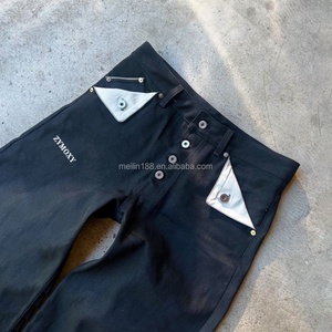 Pantalones Vaqueros Anchos de Cintura Alta con Botones, 100% Algodón, Jeans de Mezclilla Japonesa de Alta Calidad con Borde Crudo, Estilo Baggy para Hombre - Product Image 3