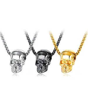 SSN002 Fashion Punk Rock 316L Stainless Steel Skull Head Pendant Chain Link Necklaces for Men Personalised Jewellery
