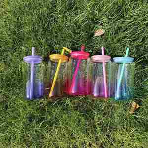 Wholesale Bulk 16oz Ombre Colored clear Glass with pp Lids Gradient Transparent Jelly 16oz <b>Plastic</b> Cup with <b>Plastic</b> Lids - Product Image 5