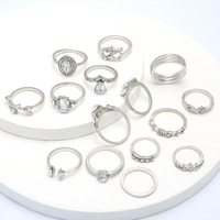 Cincin Jari Kristal Bentuk Hati 15PCS/Set, Cincin Daun Tetesan Air Berlian untuk Wanita dan Remaja Putri