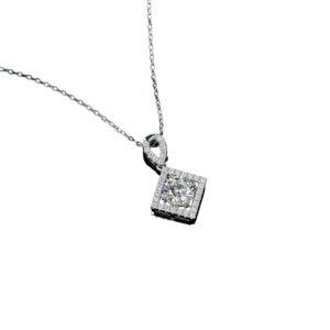 Collar de Plata de Ley 925 con Halo Cuadrado y Marco de Rombo, Diamante Cultivado en Laboratorio, Colgante de Diamante Redondo de Corte Brillante para Mujer, Boda - Product Image 4