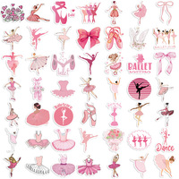 50 piezas hermosas bailarinas de ballet bailando en pegatinas autoadhesivas de PVC rosa para monopatín, casco, lapyop y libros