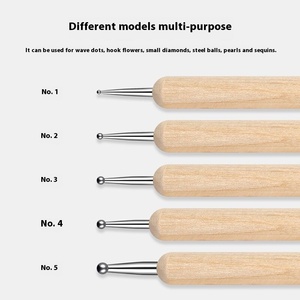 Lot de 5 outils de nail art à double embout : stylo-pinceau en métal pour points de cristal et applicateur de strass à manche en bois pour manucure - Product Image 3