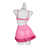 Ensemble de lingerie pour femmes, rose vif, avec charme en forme de cœur, pour l'été - ODM Y-Strap, dentelle tissée douce et maille en polyester, tenue érotique