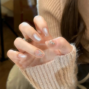 Xiaohongshu Hot-Selling Wearable <b>Nails</b> High-End Handmade Tips 30 Pieces Rhinestone Butterfly Cat Eye <b>Nail</b> Stickers In Stock - Product Image 2