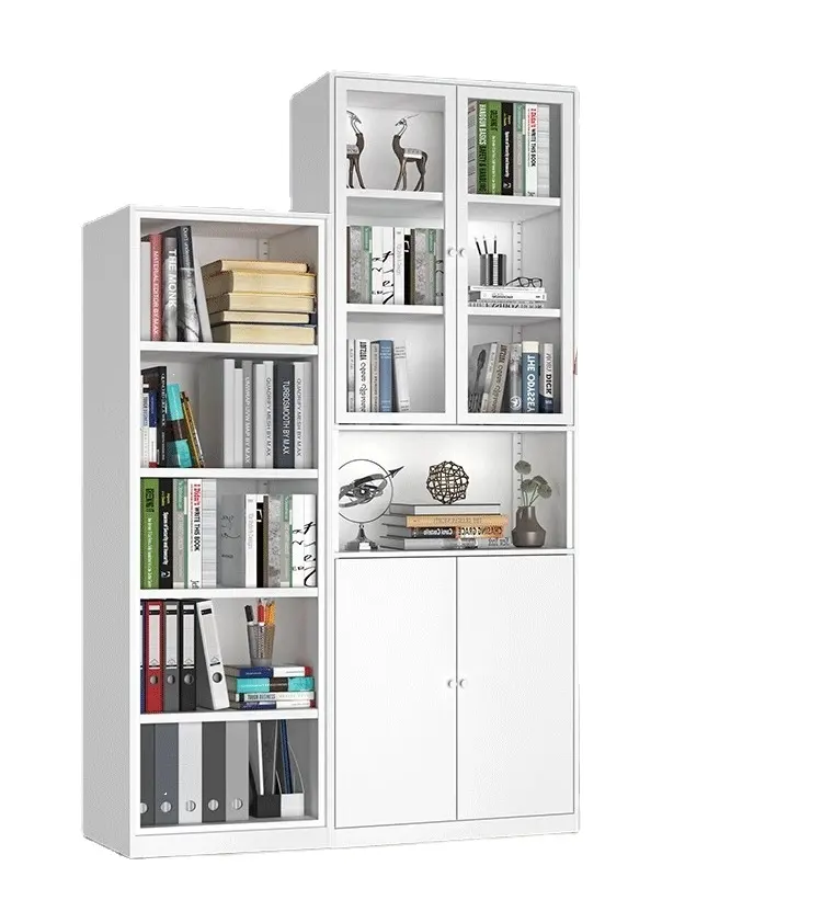 Белый книжный шкаф со стеклянными дверями витрина с регулируемым простым современным металлическим шкафом геометрический книжный шкаф