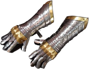 Guanteletes de aleación de magnesio medievales con acentos de latón Guantes de traje de armadura de caballero portátiles para LARP-Gear Zafs ZG02 - Product Image 4