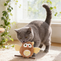 Jouet en peluche hibou personnalisé OEM ODM, jouet doux pour chat en forme d'oiseau, jouet interactif coloré pour animaux de compagnie, vente en gros, fabricant d'articles pour animaux de compagnie sur mesure