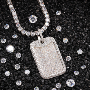 2021 New Arrival Iced Out Bling Micro Pave 3A Baguette CZ Cubic Zirconia Hip Hop <strong>Dog</strong> <strong>Tag</strong> Pendant <strong>Necklace</strong> - Product Image 4