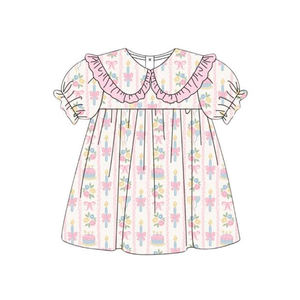 Tenues décontractées personnalisées pour filles avec imprimé Joyeux Anniversaire, shorts en tissu peigné, robes à volants respirantes, assorties pour sœurs, vêtements en gros - Product Image 3