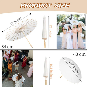 Parasol en papier huilé personnalisé, blanc, pour mariage, avec manche en bois, style chinois, pour fête - Product Image 3