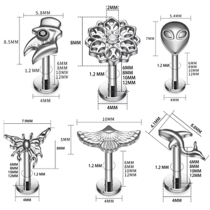 Pendientes de Titanio G23 16G para <span class=keywords><strong>Piercing</strong></span> Labret, Labio, Cartílago, Tragus, Hélix, Daith, Lóbulo, Joyería Corporal de Estilo Moderno - Product Image 2