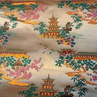 Tissu de soie pure à 100 % de luxe, motif d'architecture ancienne Huazhong Jinguan Cheng, vente en gros directe d'usine, soie brodée chinoise