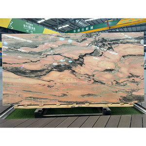 หินอ่อนลายยูงจามรีสีแดงขาวแบบเอ็กโซติก ขายดี ขัดเงาสำหรับตกแต่งภายในห้องนั่งเล่น ห้องรับประทานอาหาร ห้องครัว ห้องน้ำ - Product Image 3